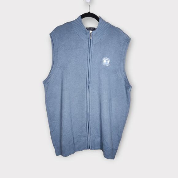 NEW Pebble Beach Golf Zip Up Wool Cardigan Sweater Vest Light Blue Men's XL - Picture 1 of 9